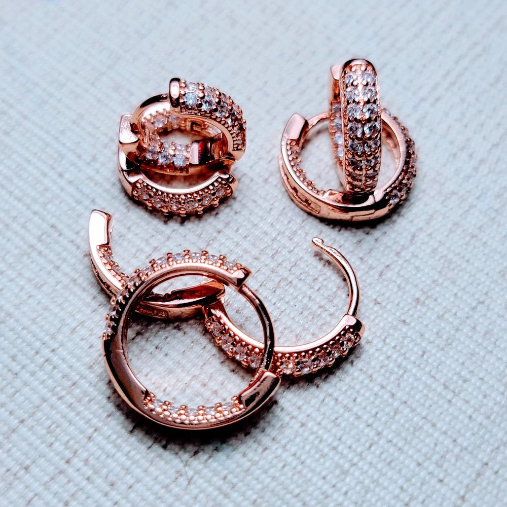 NWT -  3 pairs of 3 sizes * rose-gold-plated * huggie earrings *